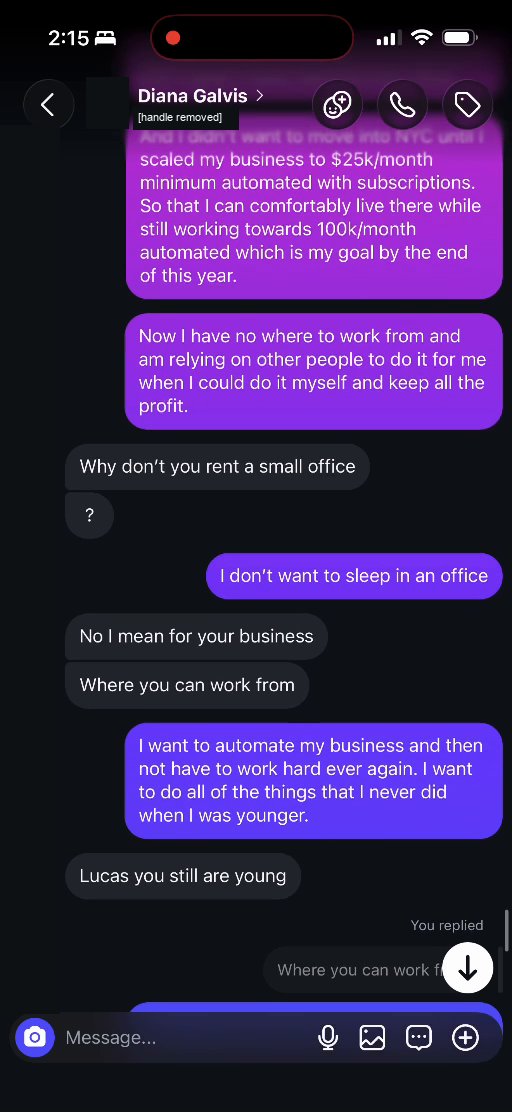 E03 screenshot: Diana Galvis Patino suggests an office. Participant identified by Lucas.
