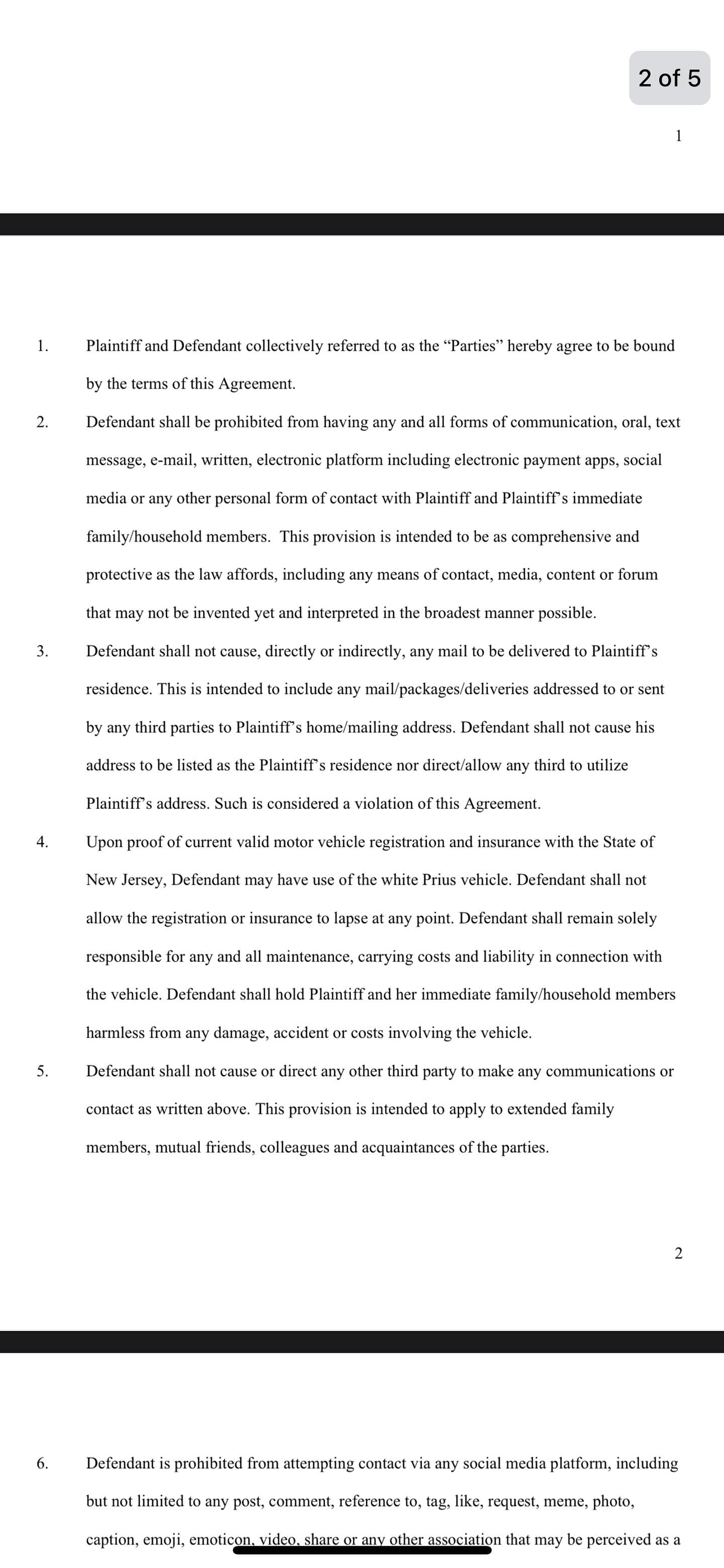 Page 2 of the unsigned proposed civil restraints agreement